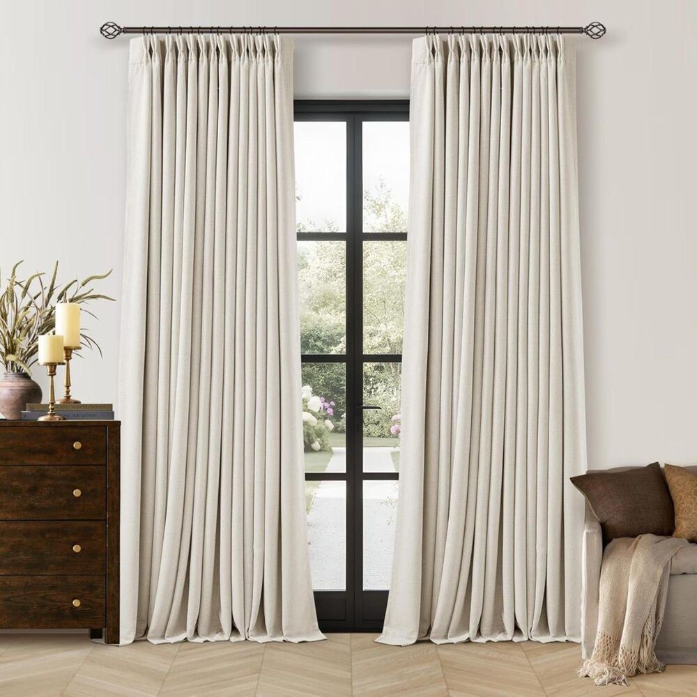 Brand New Twodrapes Cream Ivory 100-Inch Blackout Linen Curtains